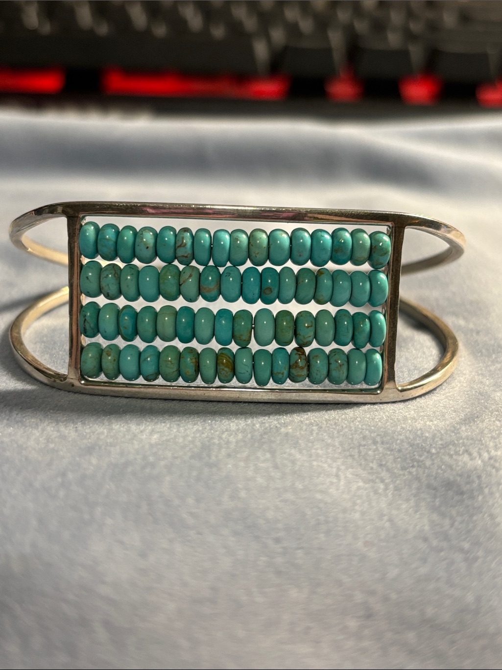 Native American Sterling Silver & Turquoise Bead Cuff Bracelet